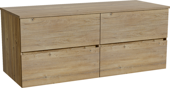 Storke Edge zwevend badmeubel 130 x 52 cm ruw eiken met Panton enkel of dubbel wastafelblad in melamine ruw eiken