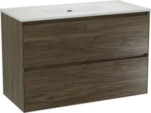 Balmani Mitra Compact zwevend badkamermeubel 80 x 46 cm wilde eik met Nostra enkele wastafel in porselein mat wit