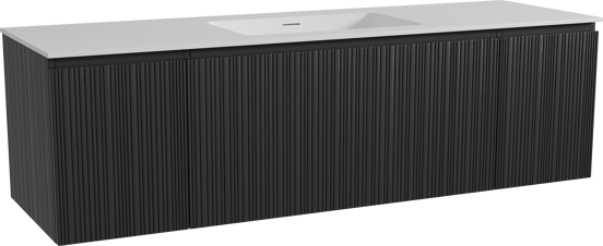 Storke Ribs meuble salle de bains suspendu 165 x 52 cm chêne noir avec Mata plan simple en solid surface blanc mat, Nervure droite asymétrique verticale