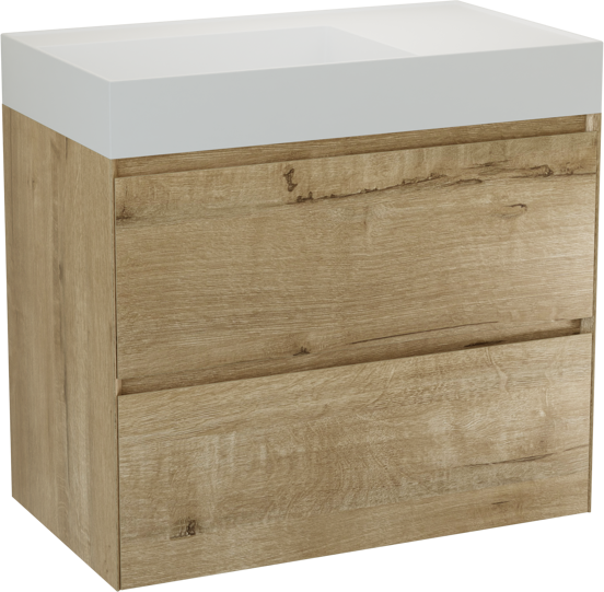 Balmani Mitra Compact meuble salle de bains suspendu 60 x 46 cm Noyer américain avec Argila vasque asymétrique droite en marbre composite blanc mat