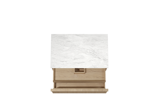 Balmani Forma hängendes Möbelstück Set: 90 x 55 cm, Naturbelassene Eiche, mit Stretto Einzel Waschtischplatte, Marmor, Carrara, Vertikale symmetrische gerade Rippe