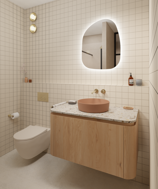 Balmani Moon enkel of dubbel wastafelblad terrazzo greige 100 x 55 cm