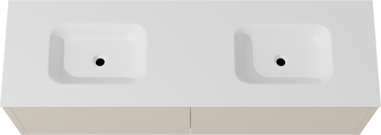 Balmani Eclips zwevend badkamermeubel 180 x 55 cm Sandbeige met Tablo Arcato dubbele wastafel in Solid Surface mat wit
