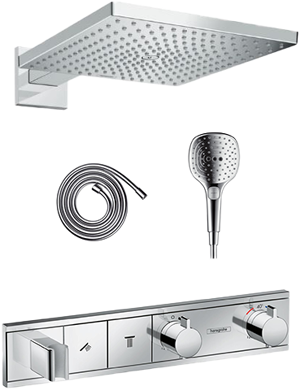 Hansgrohe Rainselect Unterputz Duschsystem mit Thermostat und quadratische Kopfbrause 30 cm, chrom glänzend