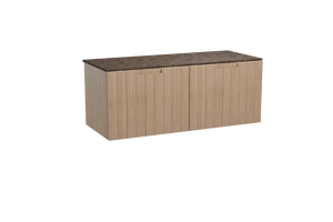 Balmani Adagio zwevend badkamermeubel 135 x 55 cm verweerde eik met Stretto enkel of dubbel tablet in marmer dark emperador