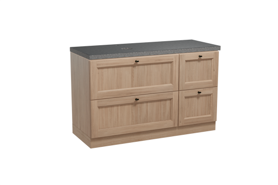Balmani Lemon staand badmeubel 135 x 55 cm verweerd eiken met Rock asymmetrisch rechtse wastafel in zwart graniet