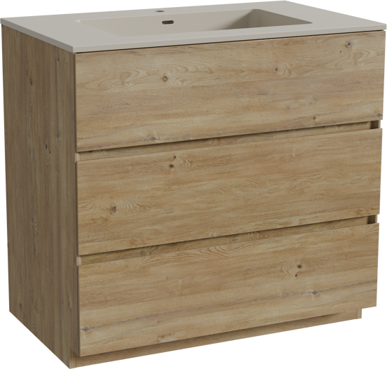 Storke Edge meuble salle de bains à poser 85 x 52 cm chêne brut avec Diva plan simple en top solid soie grise