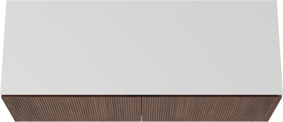 Balmani Eclips meuble salle de bains suspendu 150 x 55 cm Noyer américain avec Eclips tablette simple ou double en Solid Surface blanc mat, Nervure droite symétrique verticale