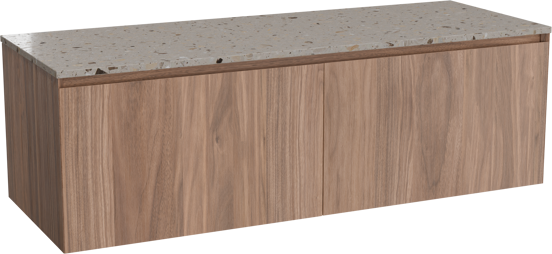 Balmani Idra meuble salle de bains suspendu 150 x 55 cm noyer avec Stretto tablette simple ou double en terrazzo greige terrazzo