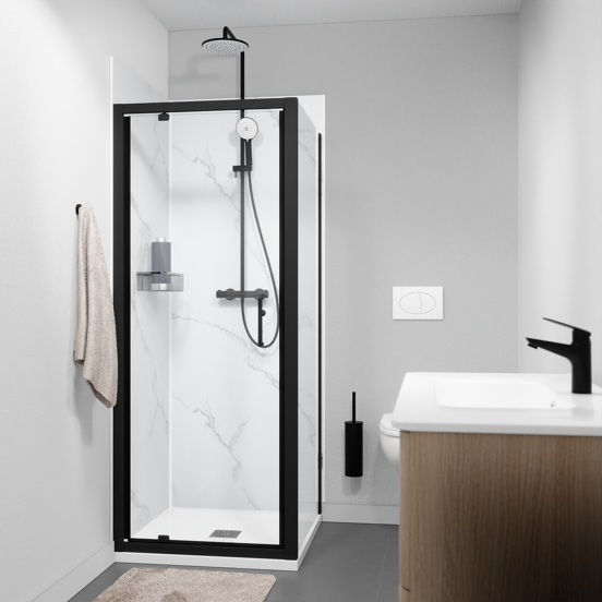 Linie Cadiz douche draaideur 80 cm x 190 cm Helder glas mat zwart profiel
