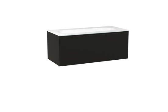 Balmani Idra zwevend badkamermeubel 120 x 55 cm mat zwart met Tablo Oval enkele wastafel voor 2 kraangaten in solid surface mat wit