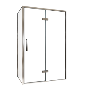 Balmani Senses Design douche d'angle avec porte pivotante à droite et paroi latérale fixe, 120 x 100 cm, Verre transparent, Profil chrome