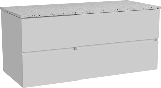 Storke Edge zwevend badmeubel 120 x 52 cm hoogglans wit met Tavola enkel of dubbel wastafelblad in mat wit/zwart terrazzo