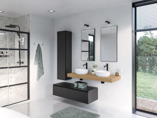 Storke Edge Modulo zwevende wastafelonderkast 130 x 48 cm mat zwart 2 lades