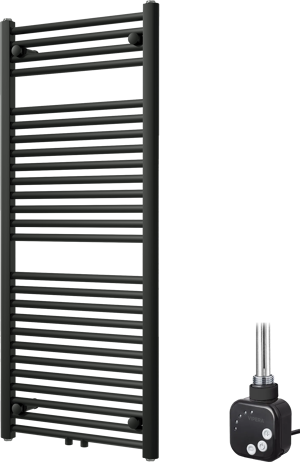 Vipera Kanza enkele handdoekradiator 50 x 120 cm elektrische verwarming mat zwart zij- en middenaansluiting 500W, weerstand inbegrepen