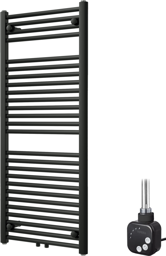 Vipera Kanza enkele handdoekradiator 50 x 120 cm elektrische verwarming mat zwart zij- en middenaansluiting 500W, weerstand inbegrepen