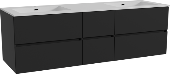 Storke Edge meuble salle de bains suspendu 165 x 52 cm noir mat avec Diva double vasque en marbre composite blanc brillant