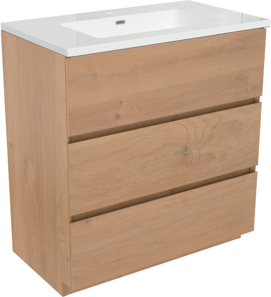 Storke Edge meuble salle de bains à poser 80 x 46 cm chêne brut avec Diva plan simple en marbre composite blanc brillant