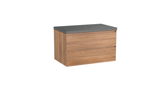 Balmani Mitra zwevend badkamermeubel 90 x 55 cm teak met Rock enkel tablet in graniet zwart