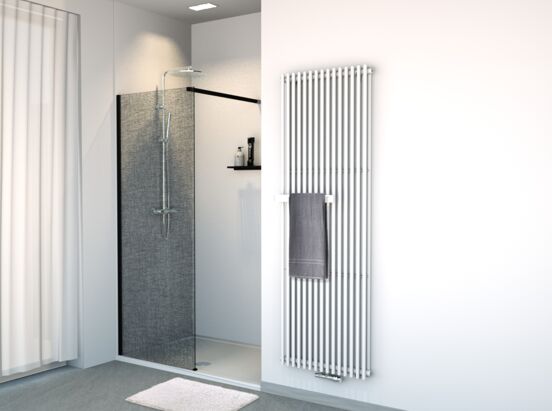 Balmani Modular nisdouche 90 x 200 cm linnen zwart glas mat zwart profiel