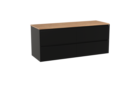 Storke Seda hängendes Möbelstück Set: 150 x 52 cm, Schwarz matt, mit Panton Einzel- oder Doppel Waschtischplatte, Melamin Rohe Eiche