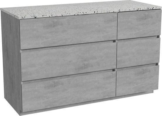 Storke Edge staand badmeubel 130 x 52 cm beton donkergrijs met Tavola enkel of dubbel wastafelblad in mat wit/zwart terrazzo
