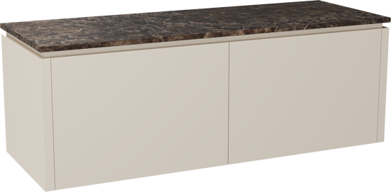 Balmani Eclips hängendes Möbelstück Set: 150 x 55 cm, Sandbeige, mit Stretto Einzel- oder Doppel Waschtischplatte Marmor Dark Emperador