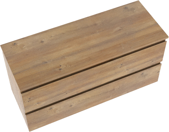 Linie Lado zwevend badmeubel 120 x 46 cm naturel eiken met Lado enkel of dubbel wastafelblad in melamine naturel eiken