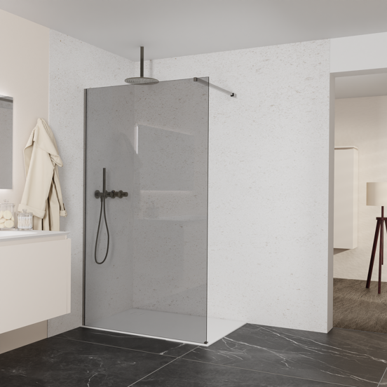 Balmani Modular Walk-In Dusche: 120 x 200 cm, Rauchglas, inklusive Coating, Profil Brushed GunMetal