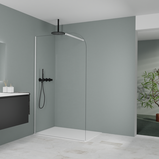 Balmani Modular douche à l'italienne: 120 x 200 cm, Verre transparent arrondi, Profil Blanc mat