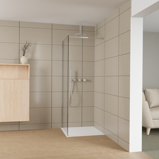 Balmani Modular inloopdouche: 80 x 200 cm, Mikado met coating, Hoogglans chroom profielen
