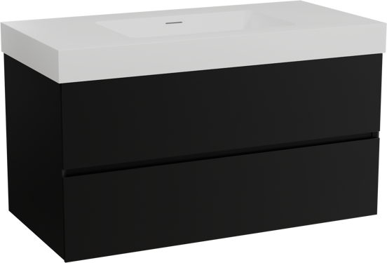 Storke Edge zwevend badmeubel 105 x 52 cm mat zwart met Mata High enkele wastafel in solid surface mat wit