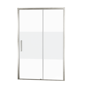 Balmani Senses Design Dusche Schiebetür, Rechts, 160 cm x 210 cm, Klarglas mit mattiertem Streifen, Profil Brushed CoolMetal