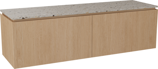 Balmani Eclips meuble salle de bains suspendu 180 x 55 cm Chêne naturelle avec Stretto tablette simple ou double en Terrazzo greige, Nervure droite symétrique verticale