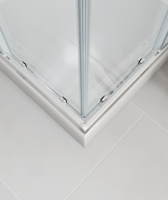 Luca Varess Talan cabine de douche avec portes coulissantes 80 x 80 cm verre transparent avec bande mate rayée profil blanc brillant