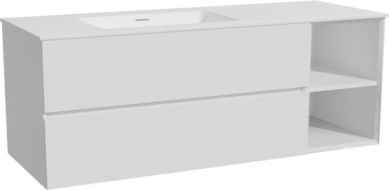Storke Edge zwevend badmeubel 140 x 52 cm mat wit met Mata asymmetrisch linkse wastafel in solid surface mat wit