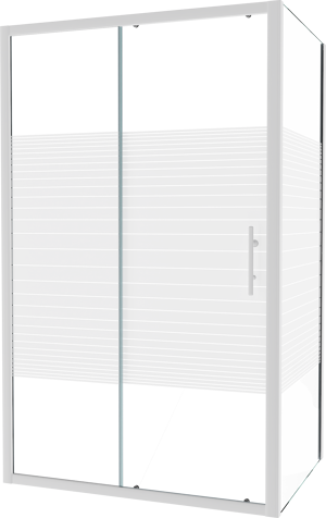 SanyOne Anton douchehoek met schuifdeur en vaste zijwand, 120 x 90 cm, gestreept glas, witte profielen