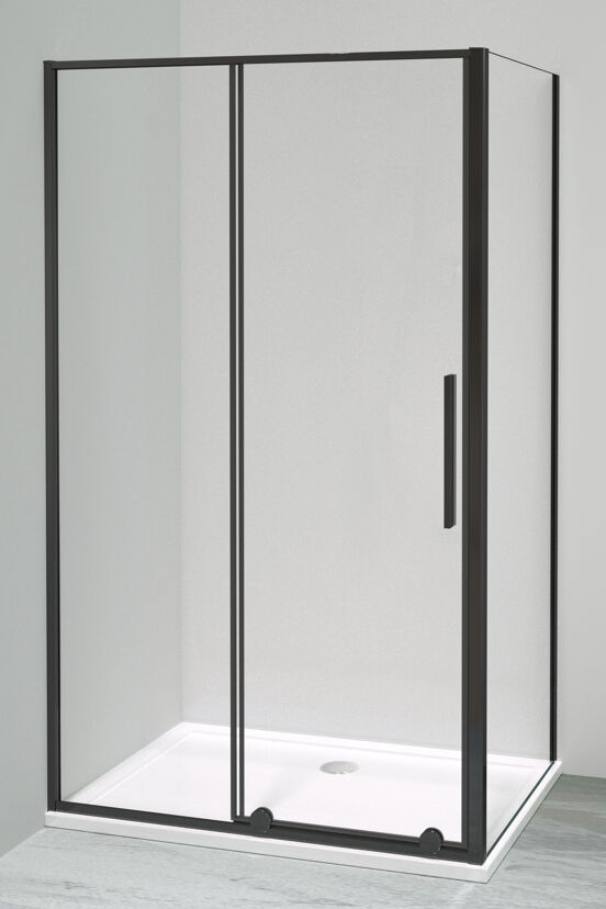 Luca Varess Morano paroi de douche avec porte coulissante et paroi latérale fixe 80 x 120 cm verre transparent profil noir mat