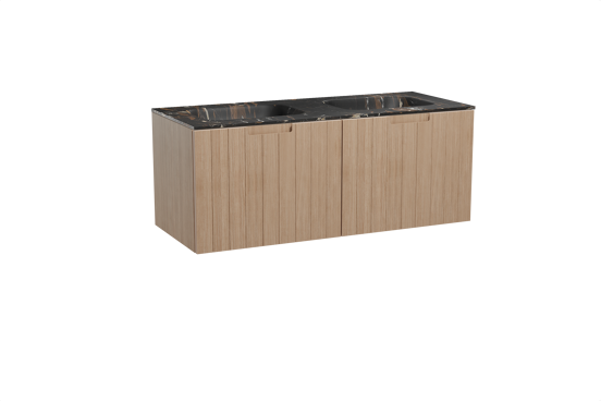 Balmani Adagio meuble salle de bains suspendu 135 x 55 cm chêne vieilli avec Tablo Arcato double vasque en marbre portoro gold