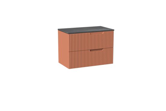 Linie Ribbo meuble salle de bains suspendu 80 x 46 cm cotto avec Lado tablette simple en mélaminé ardoise gris, Nervure circulaire symétrique verticale
