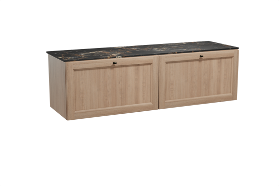 Balmani Lemon meuble salle de bains suspendu 180 x 55 cm chêne vieilli avec Stretto tablette simple ou double en marbre portoro gold