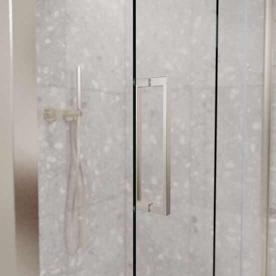 Balmani Senses Design douchehoek met rechtse schuifdeur en vaste zijwand, 180 x 100 cm, Helder glas, Brushed CoolMetal profielen