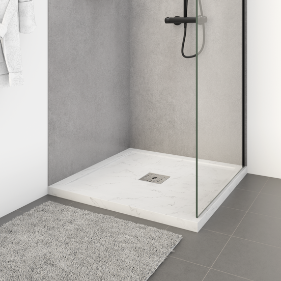 Linie Lido receveur de douche 80 x 80 cm marbre composite aspect marbre blanc texture ardoise