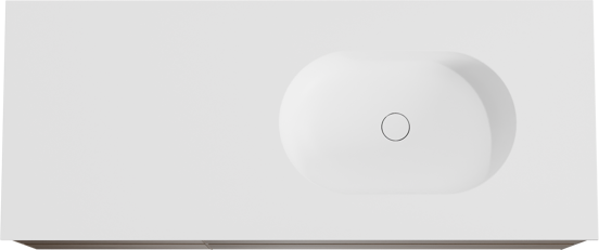 Balmani Mitra meuble salle de bains suspendu 135 x 55 cm noyer américain avec Tablo Oval vasque asymétrique droite en solid surface blanc mat
