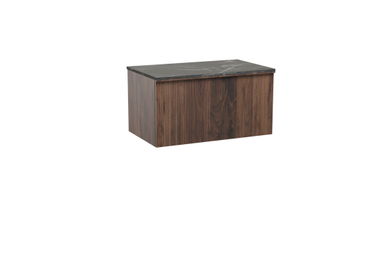 Balmani Forma zwevend badkamermeubel 90 x 55 cm amerikaanse notelaar met Stretto enkel tablet in marmer pietra grey, Verticale symmetrische rechte ribbel