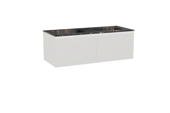 Balmani Idra meuble salle de bains suspendu 135 x 55 cm blanc mat avec Tablo Arcato double vasque en marbre portoro gold