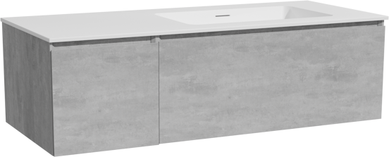Storke Edge zwevend badmeubel 120 x 52 cm beton donkergrijs met Mata asymmetrisch rechtse wastafel in solid surface mat wit