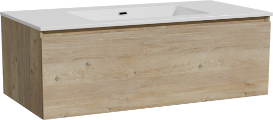 Storke Edge meuble salle de bains suspendu 105 x 52 cm chêne brut avec Diva plan simple en marbre composite blanc brillant