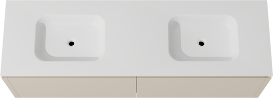 Balmani Eclips zwevend badkamermeubel 180 x 55 cm Sandbeige met Eclips dubbele wastafel in Solid Surface mat wit