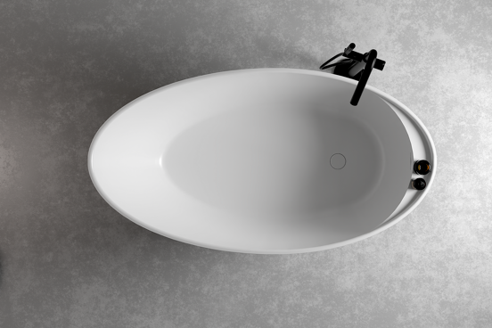 Balmani Colea ovaal vrijstaand bad 160 x 86 cm Solid Surface mat wit met geïntegreerde legplank